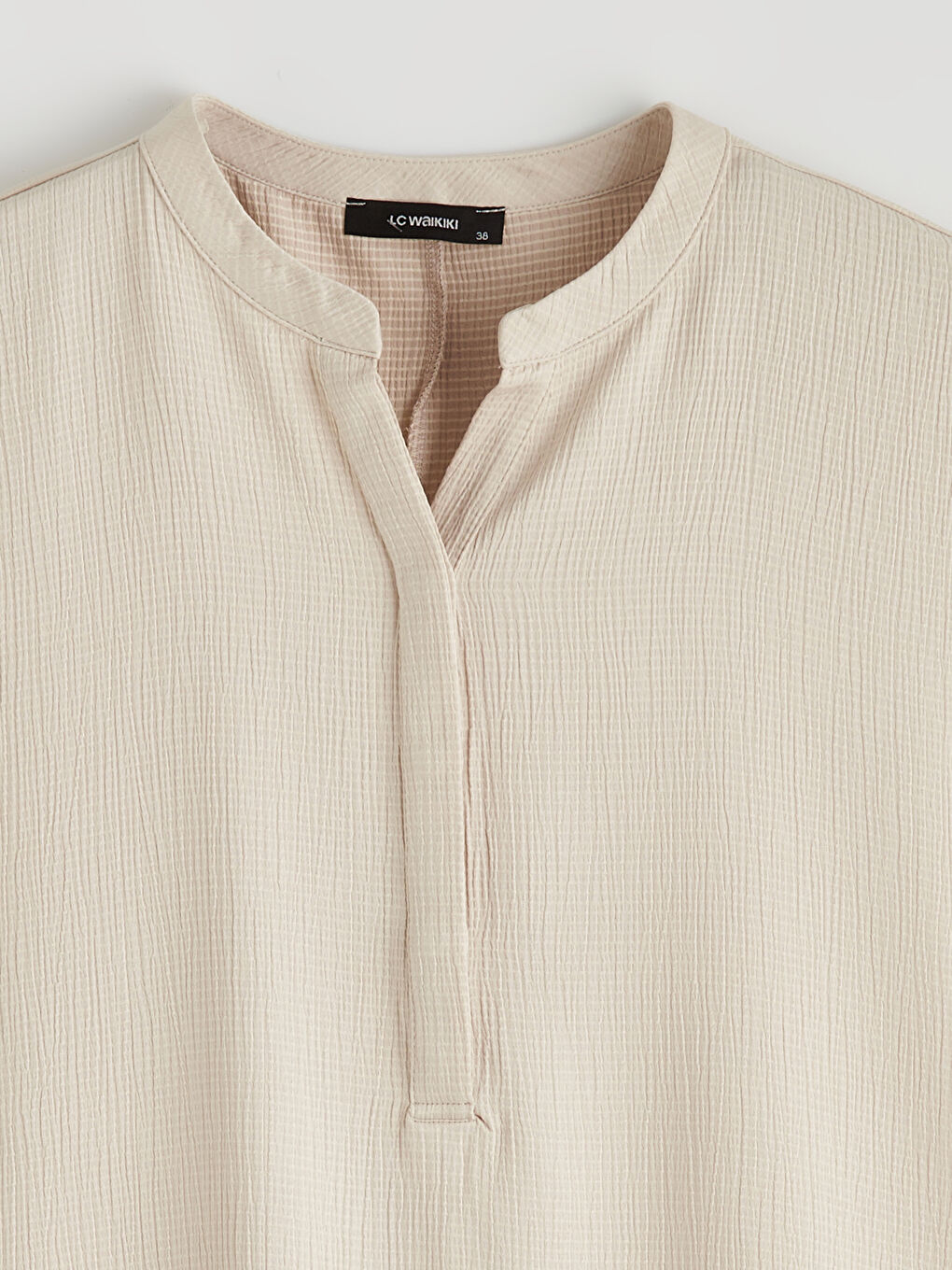 Bej Kaçık Yaka Dokulu Bluz-5