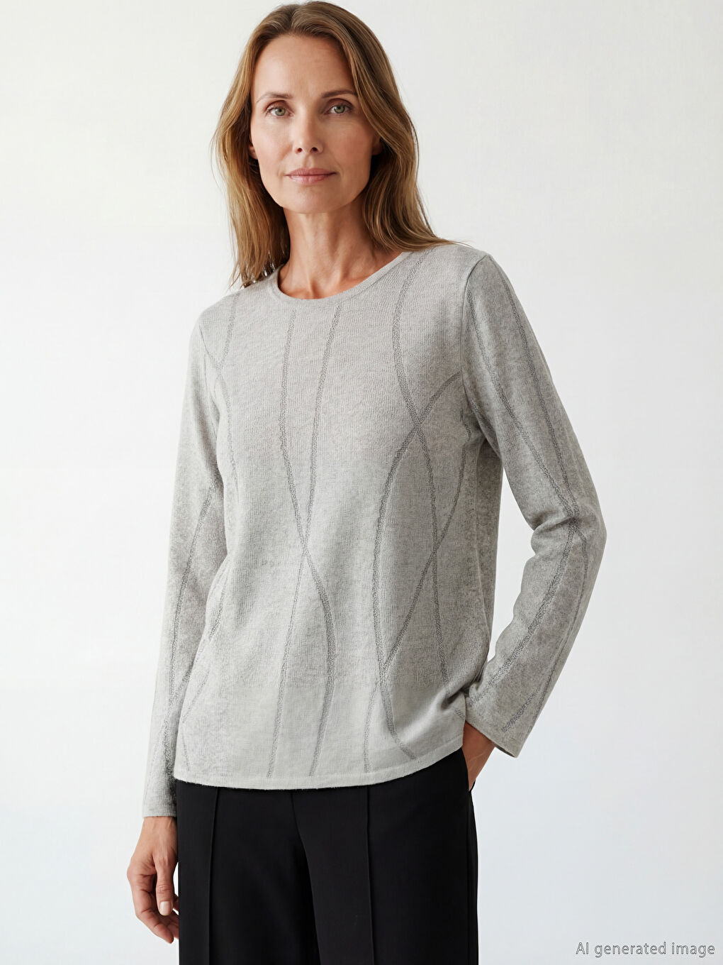 Πλεκτή Γυναικεία Μπλούζα με Σχέδιο και Στρογγυλή Λαιμόκοψη