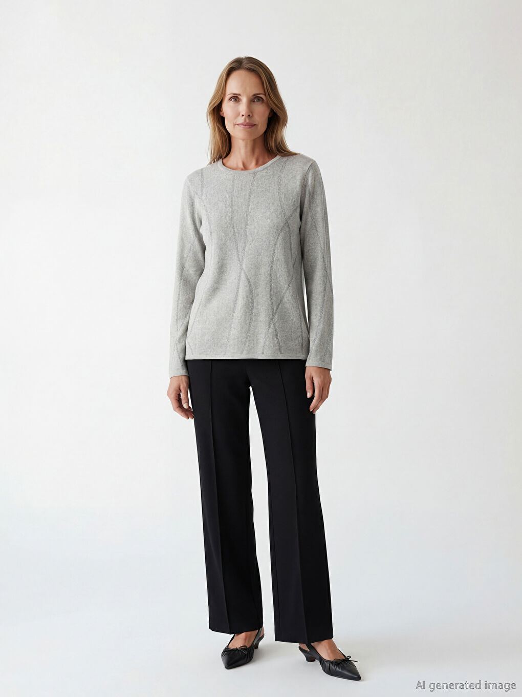 Πλεκτή Γυναικεία Μπλούζα με Σχέδιο και Στρογγυλή Λαιμόκοψη-1