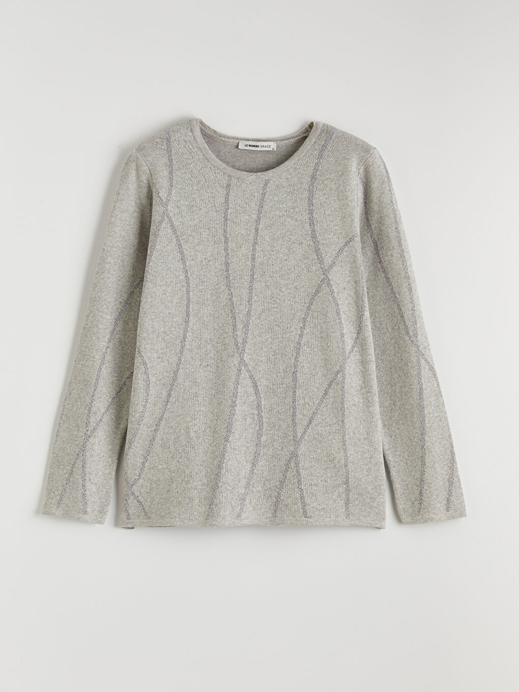 Πλεκτή Γυναικεία Μπλούζα με Σχέδιο και Στρογγυλή Λαιμόκοψη-3