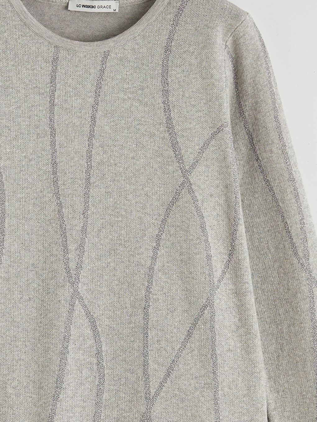 Πλεκτή Γυναικεία Μπλούζα με Σχέδιο και Στρογγυλή Λαιμόκοψη-4