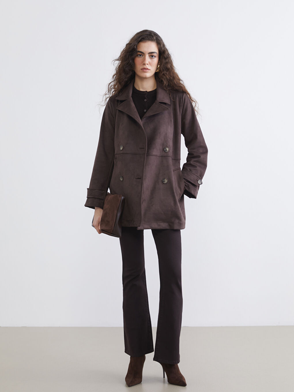 Kahverengi Kruvaze Yaka Oversize Kadın Trençkot-1