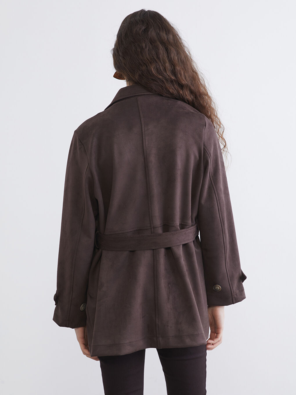 Kahverengi Kruvaze Yaka Oversize Kadın Trençkot-4