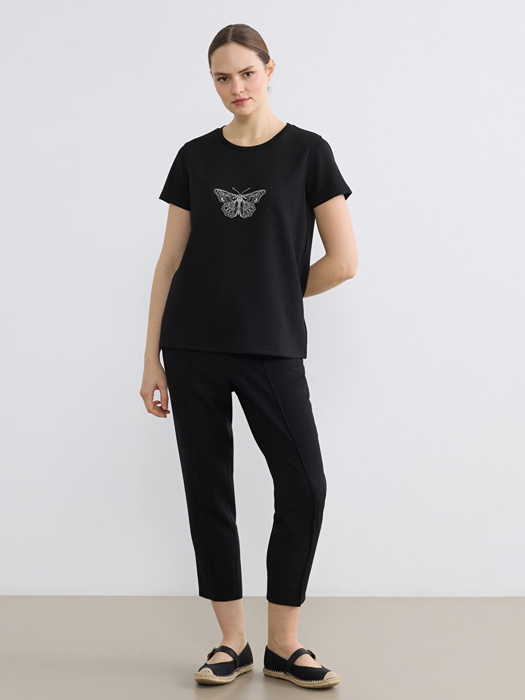 Crew Neck Embellished Women's Blouse-1