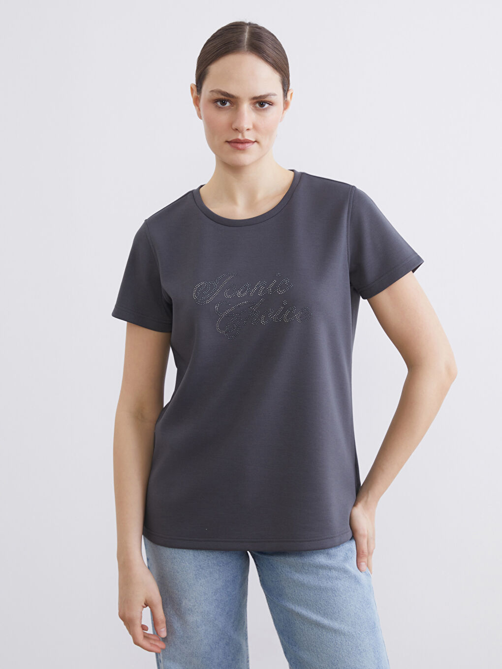 Crew Neck Embellished Women's Blouse