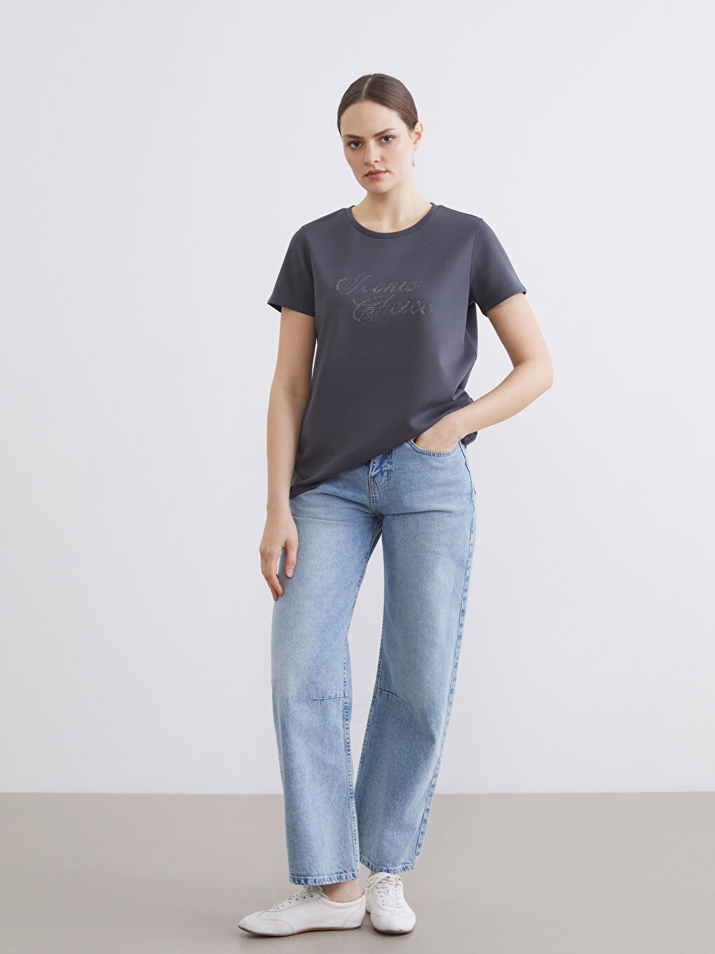 Crew Neck Embellished Women's Blouse-1