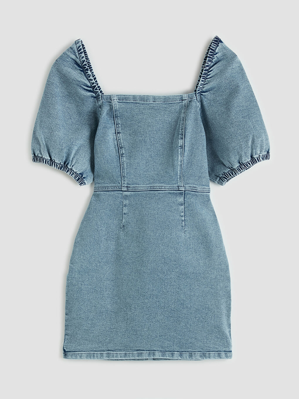 Kare Yaka Mini Jean Elbise-4