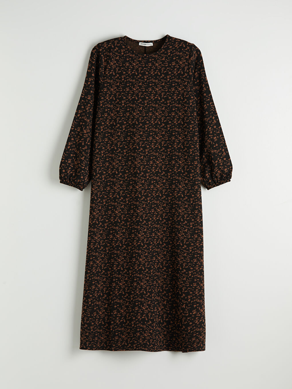 Kahverengi Bisiklet Yaka Desenli Elbise-4