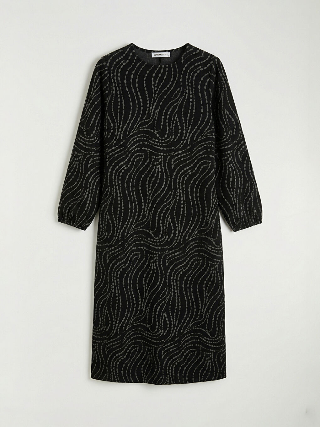 Gri Bisiklet Yaka Desenli Elbise