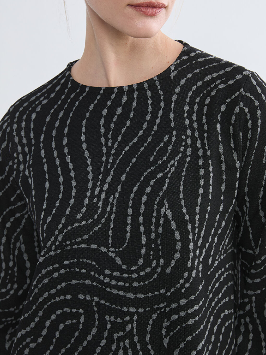 Gri Bisiklet Yaka Desenli Elbise-3