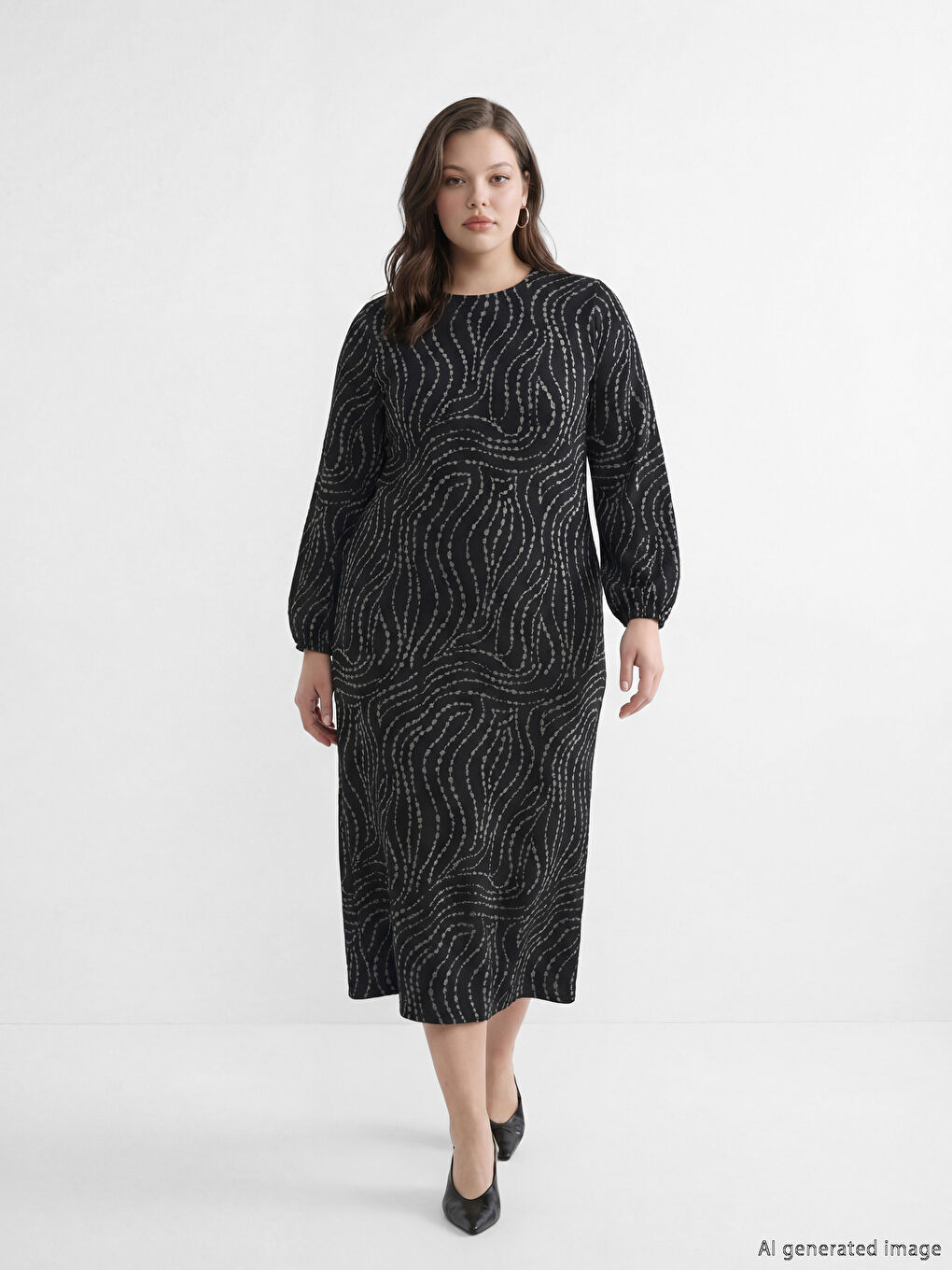 Gri Bisiklet Yaka Desenli Elbise-1