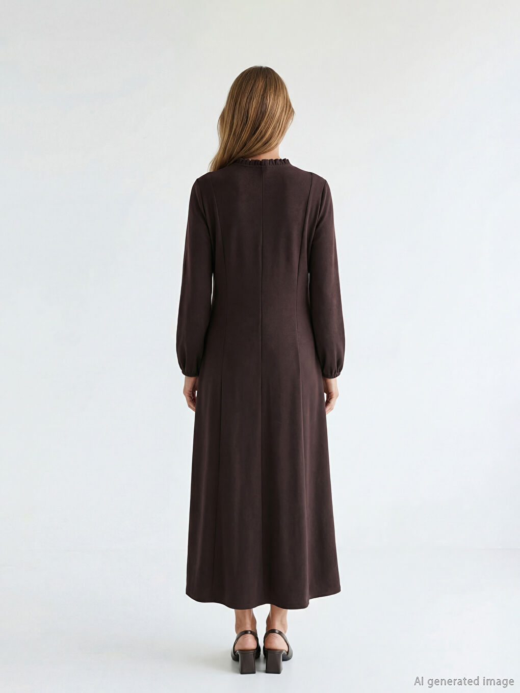 Ruffled dress with a crew neck.-3