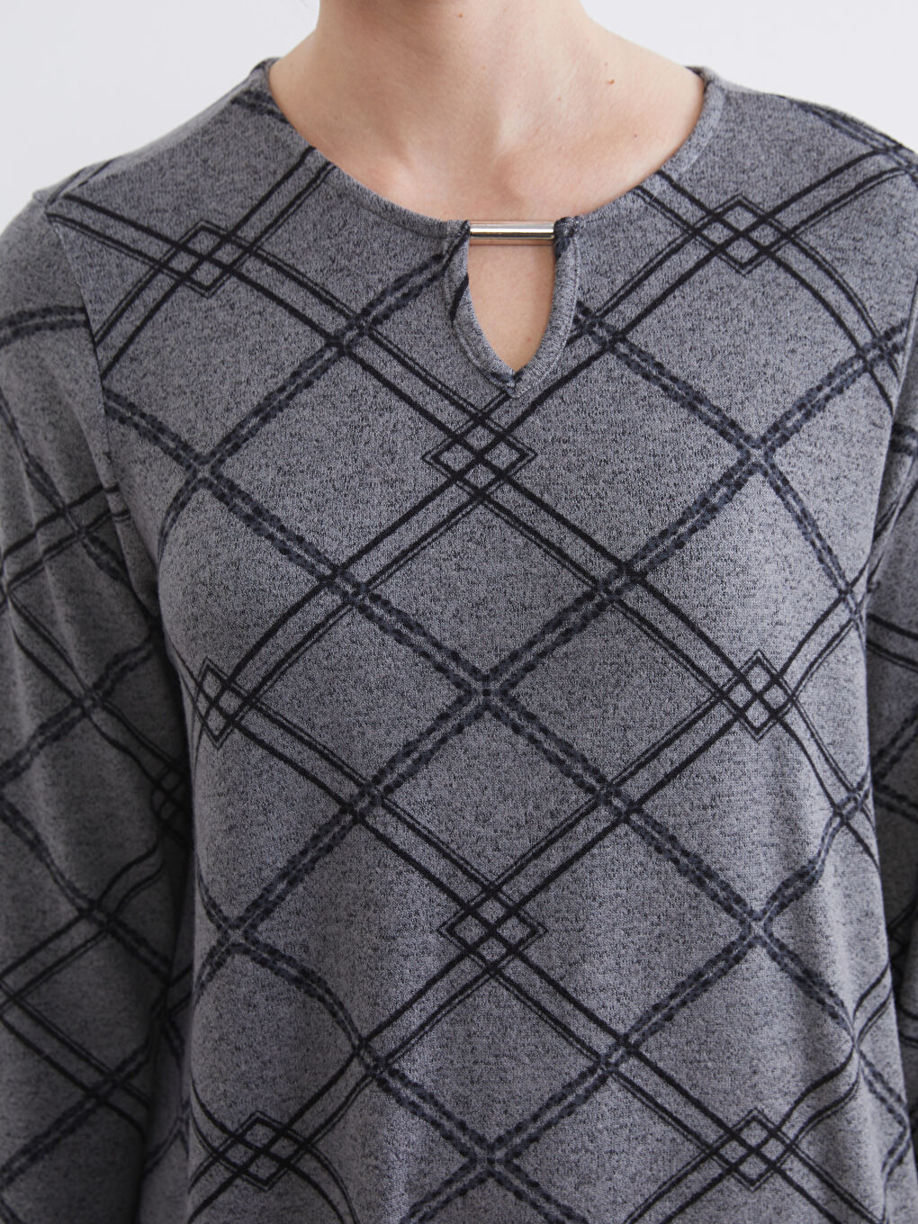 Узорчатая блузка с круглым вырезом-2