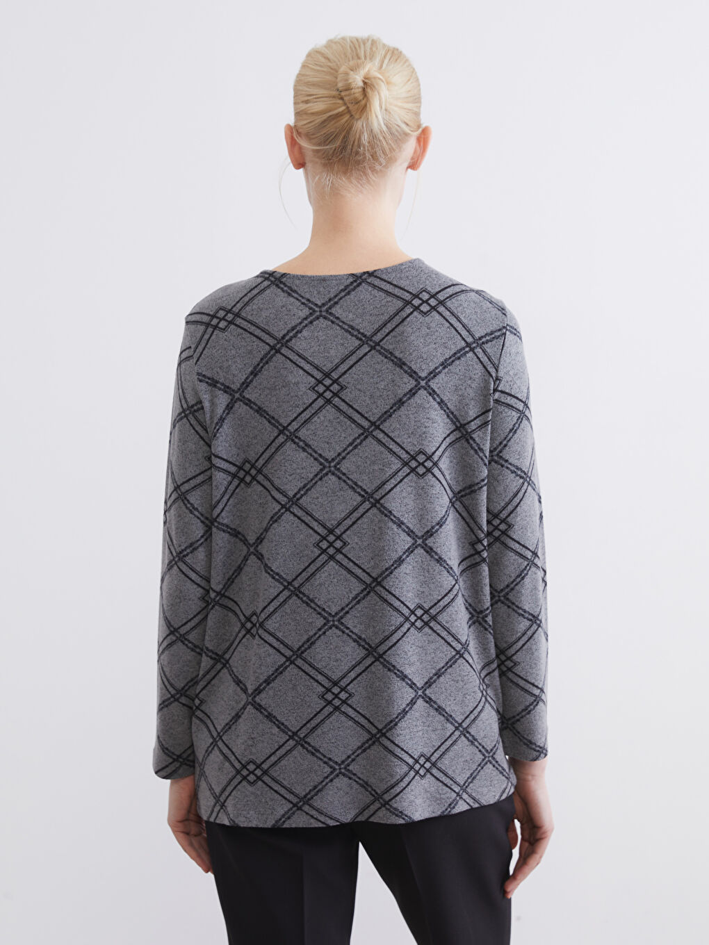 Узорчатая блузка с круглым вырезом-3