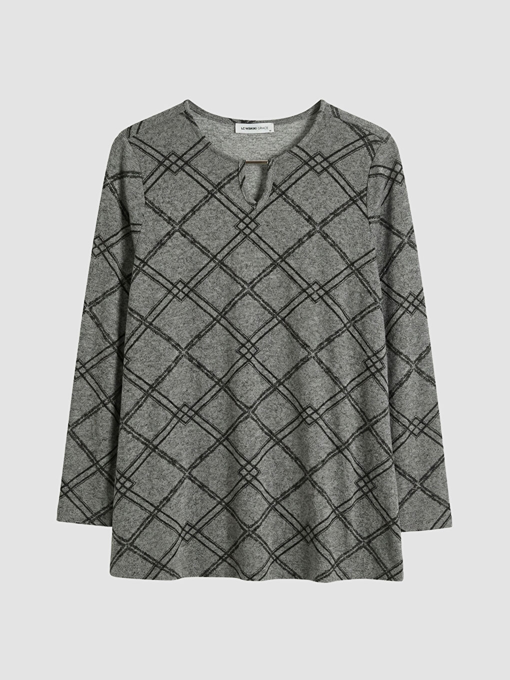 Antrasit Bisiklet Yaka Desenli Bluz