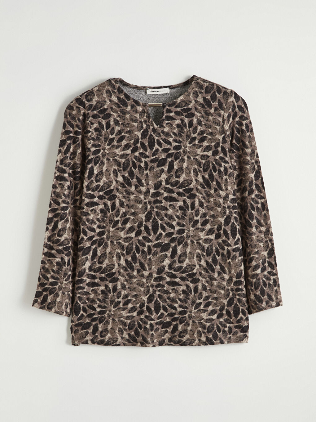 Bej Bisiklet Yaka Çiçekli Bluz