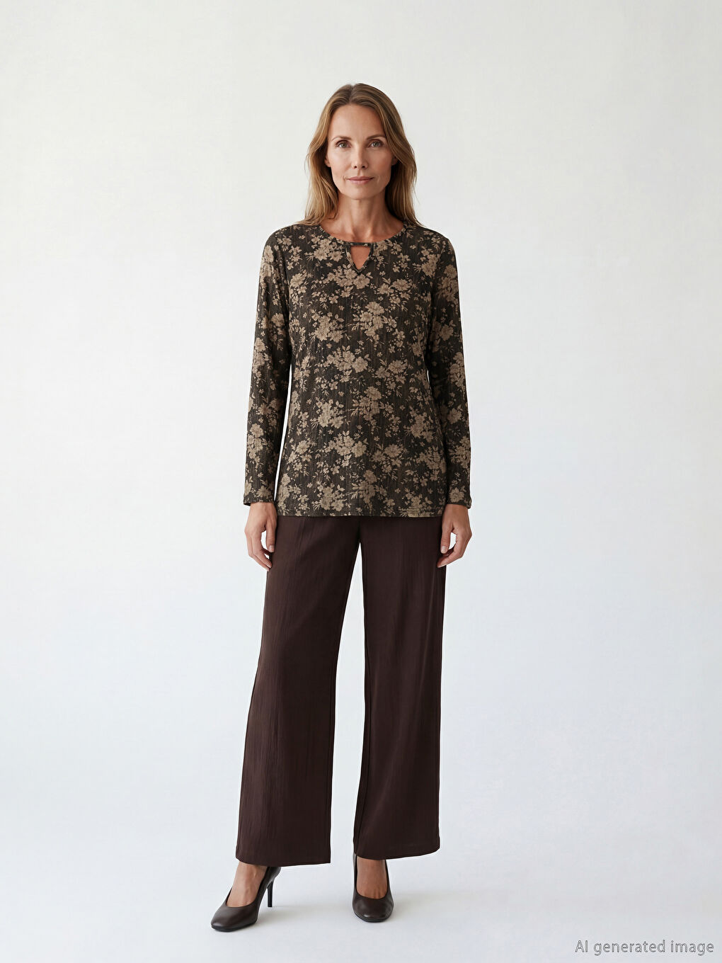 Siyah Bisiklet Yaka Çiçekli Bluz-1