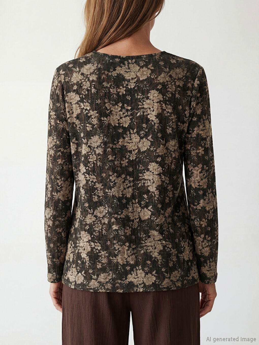 Siyah Bisiklet Yaka Çiçekli Bluz-3