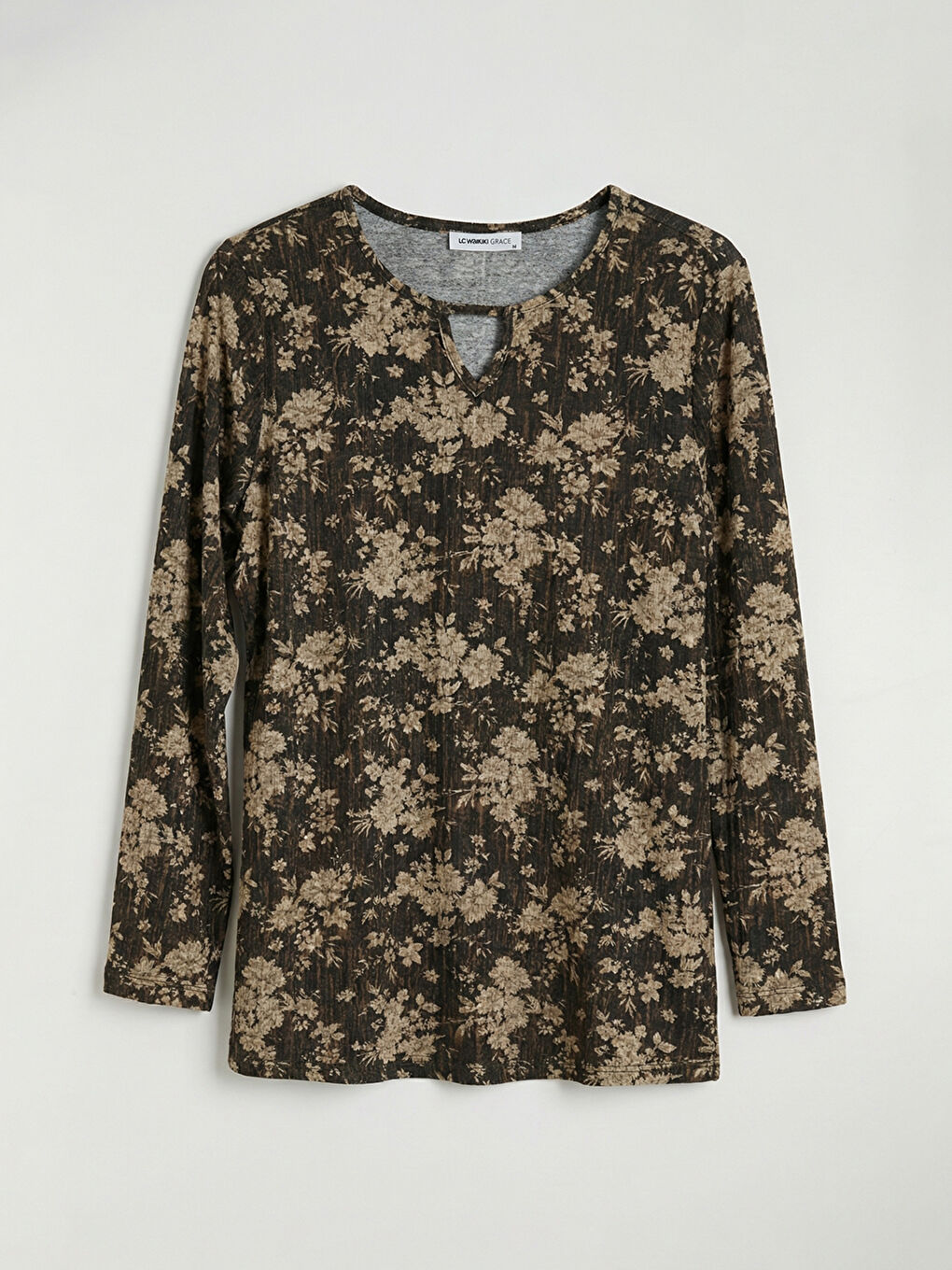 Siyah Bisiklet Yaka Çiçekli Bluz-4