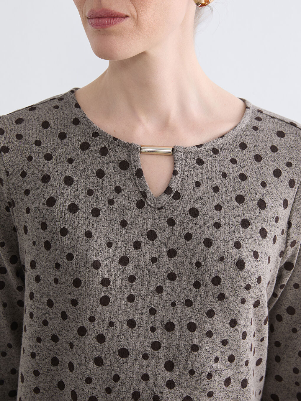 Kahverengi Bisiklet Yaka Desenli Bluz-2