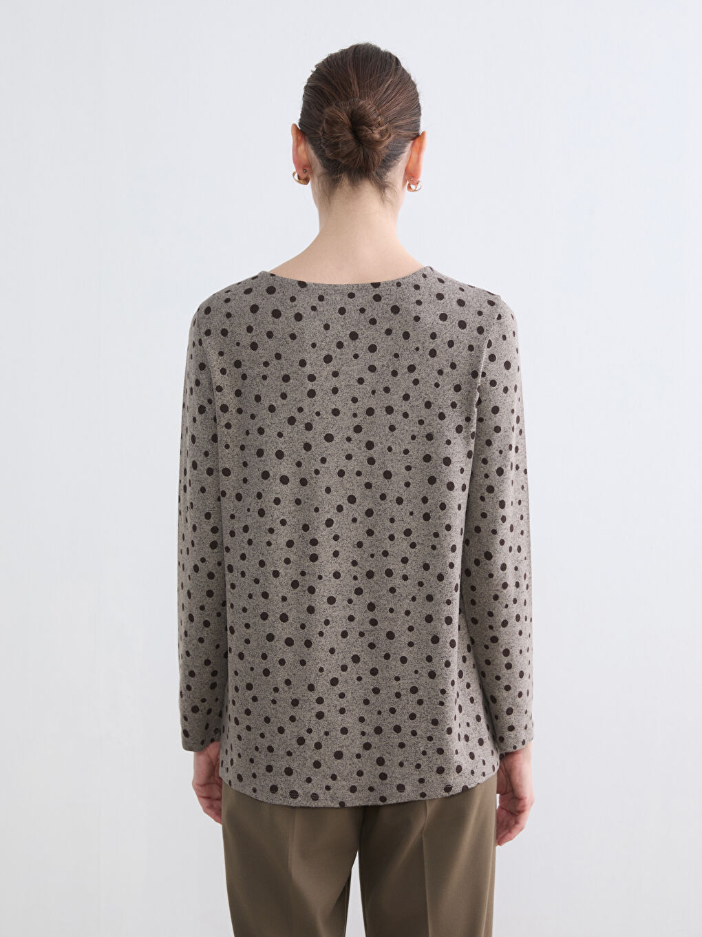 Kahverengi Bisiklet Yaka Desenli Bluz-3