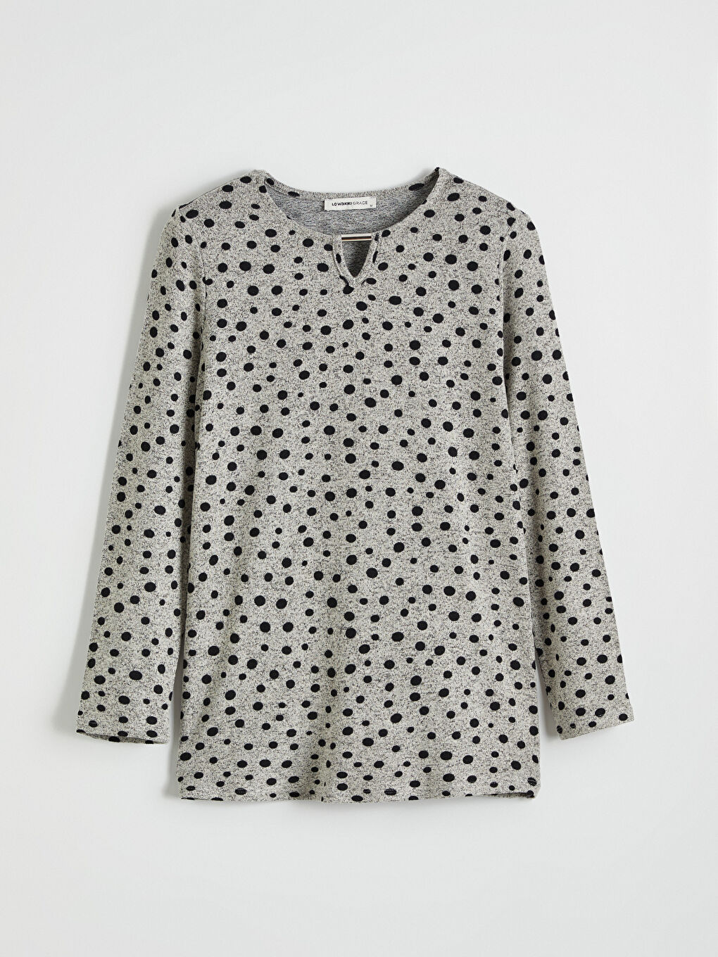 Gri Bisiklet Yaka Desenli Bluz