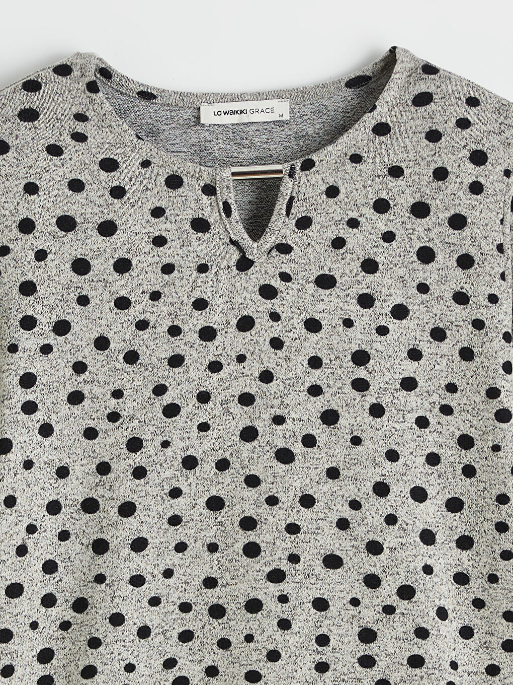 Gri Bisiklet Yaka Desenli Bluz-1