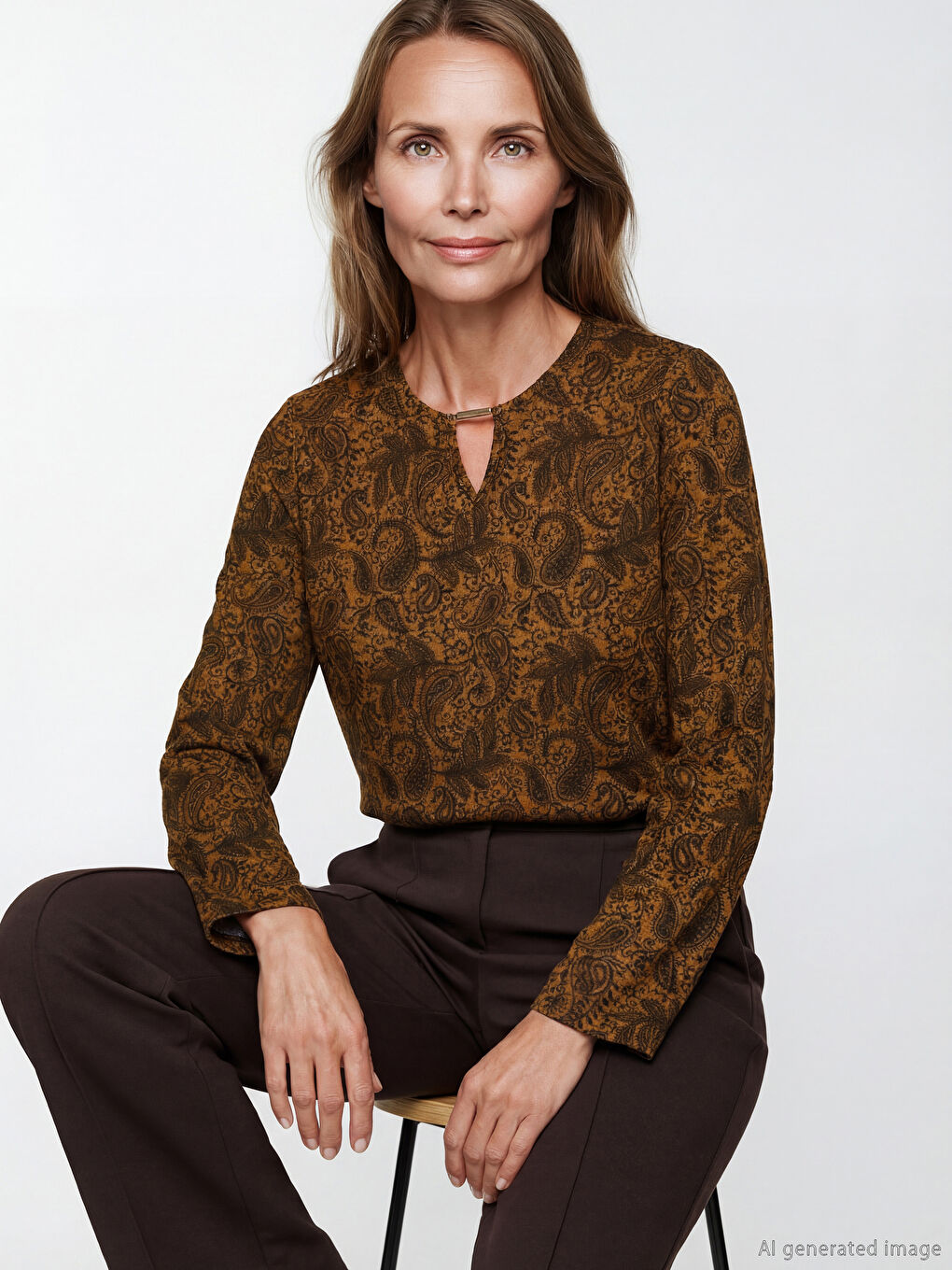 Sarı Bisiklet Yaka Desenli Bluz