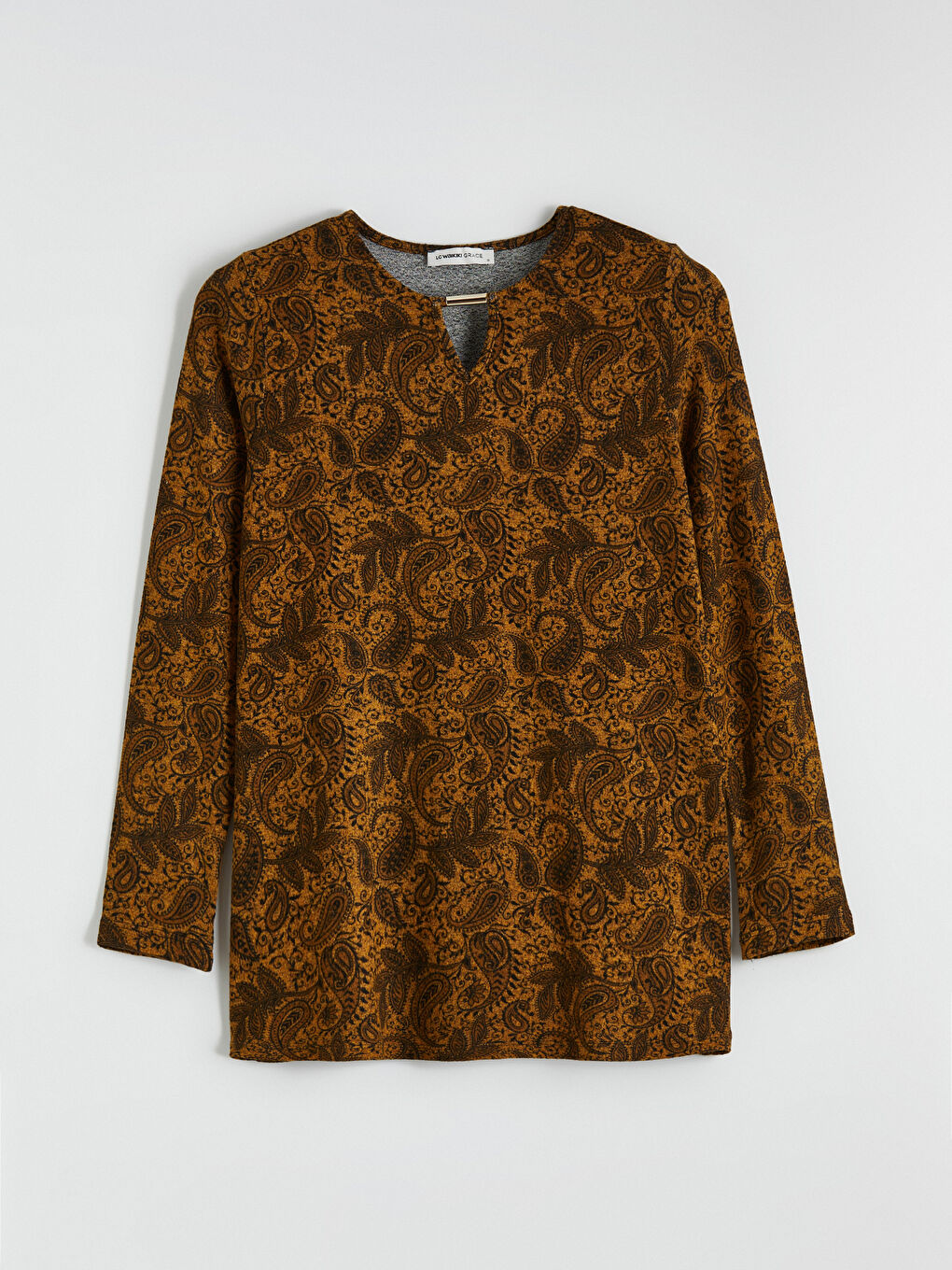 Sarı Bisiklet Yaka Desenli Bluz