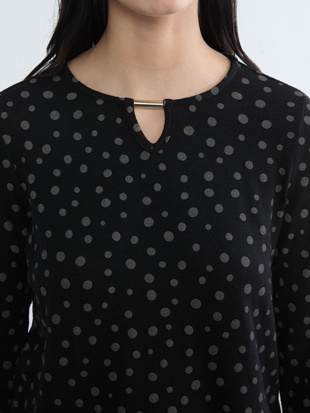 Siyah Bisiklet Yaka Desenli Bluz-2