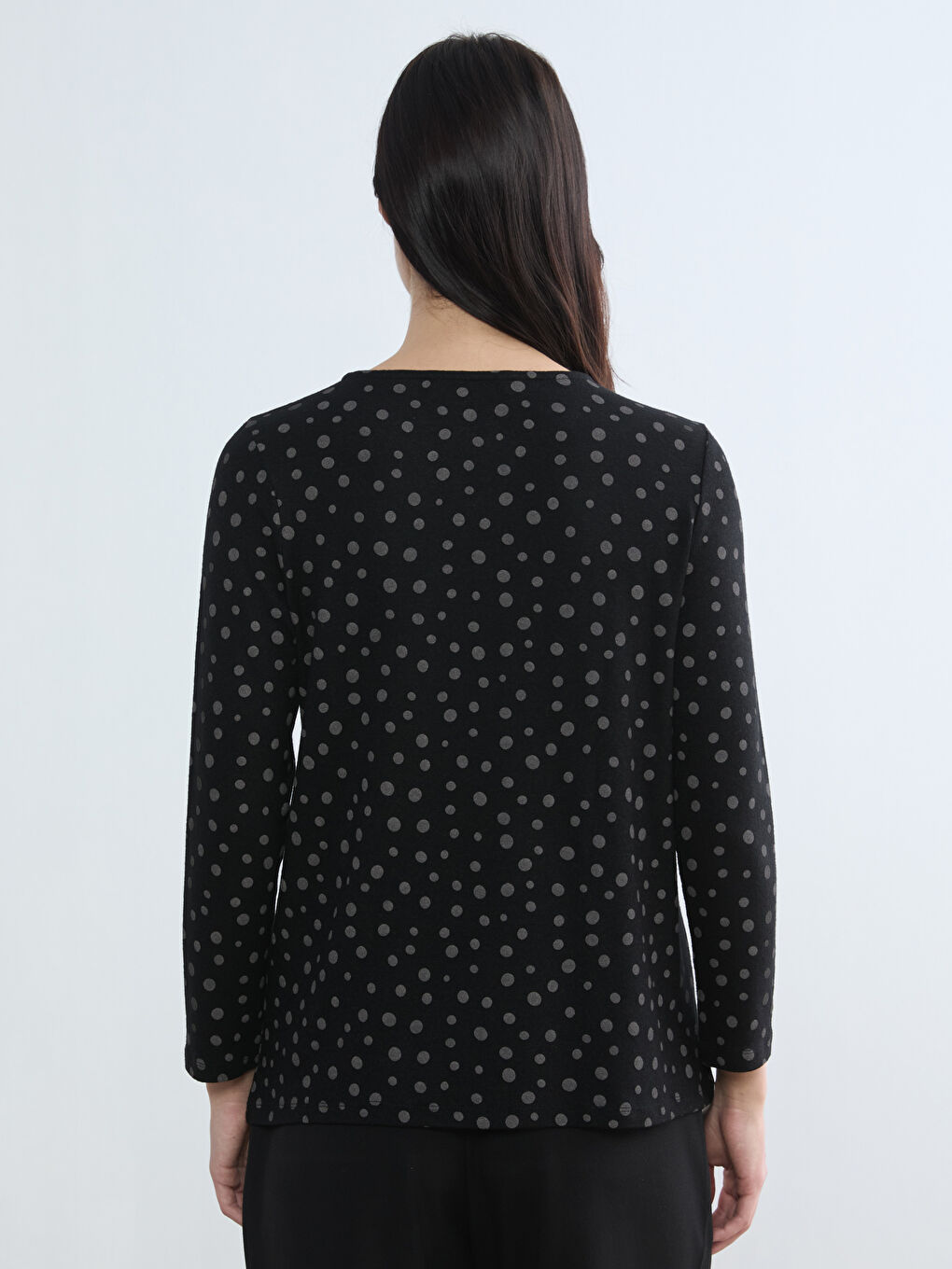 Siyah Bisiklet Yaka Desenli Bluz-3