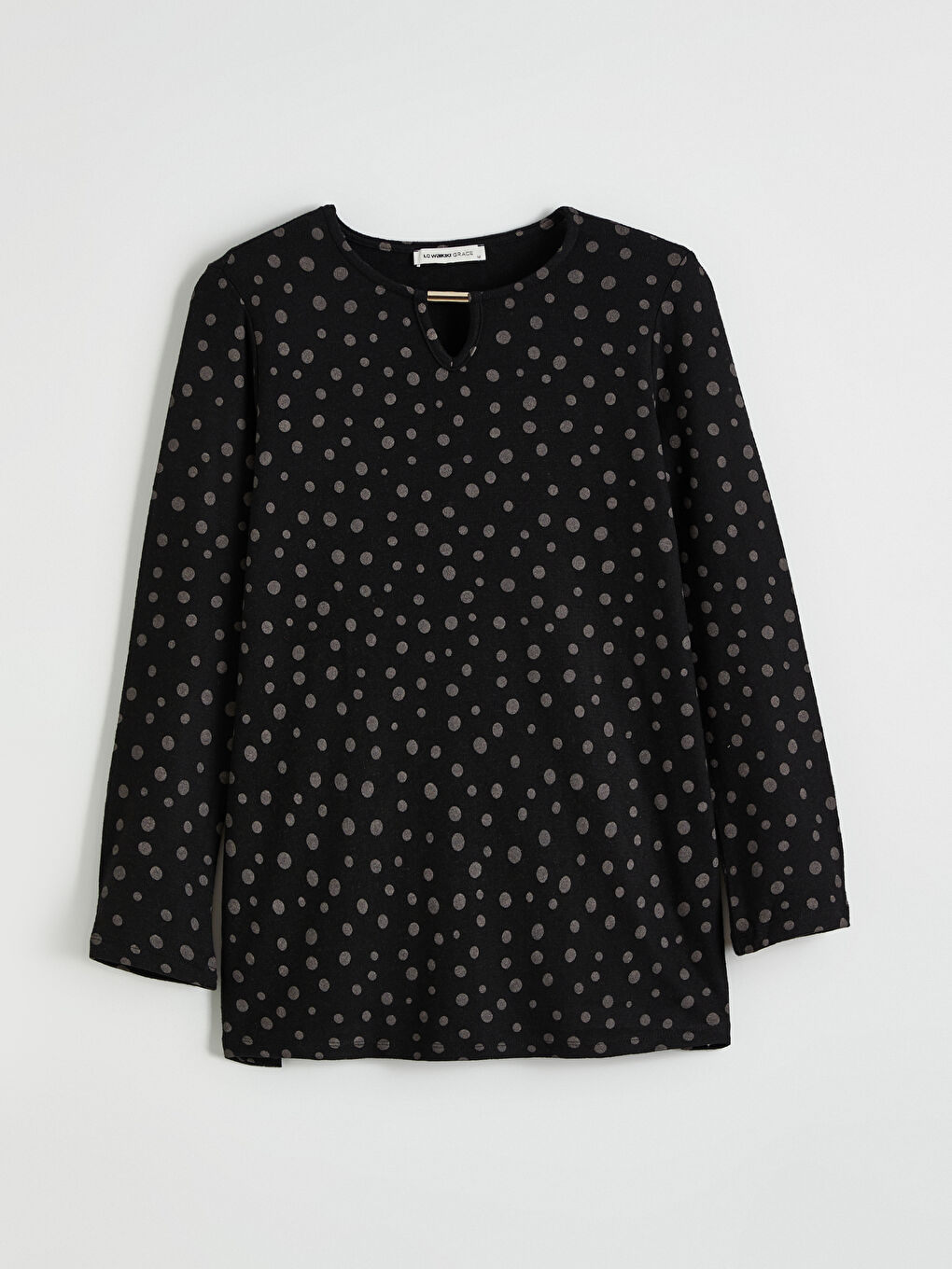 Siyah Bisiklet Yaka Puantiyeli Bluz