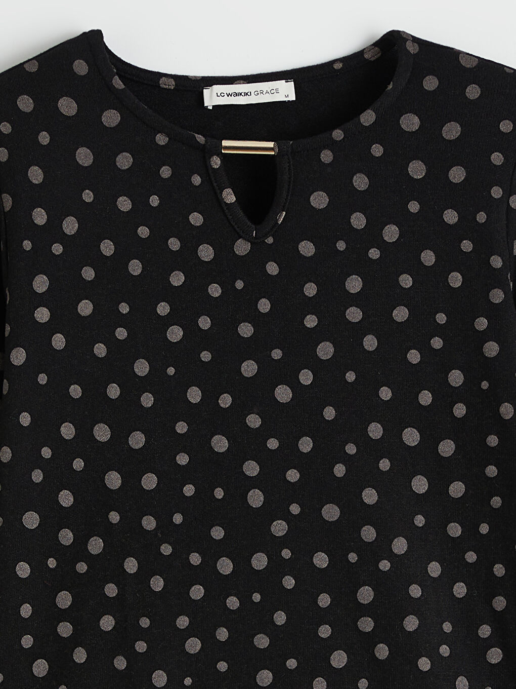Siyah Bisiklet Yaka Puantiyeli Bluz-1