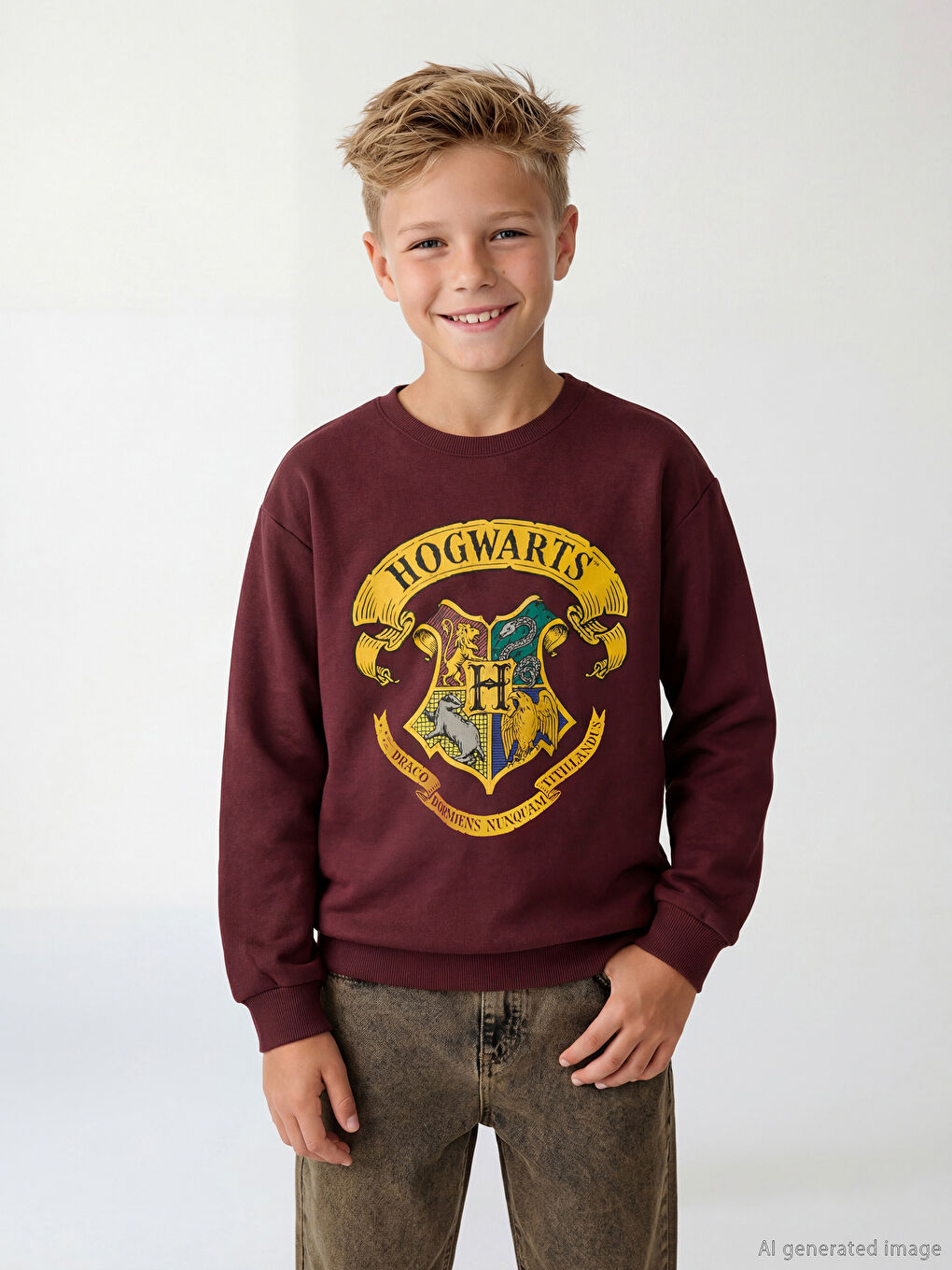 Bordo Erkek Çocuk Harry Potter Baskılı Sweatshirt