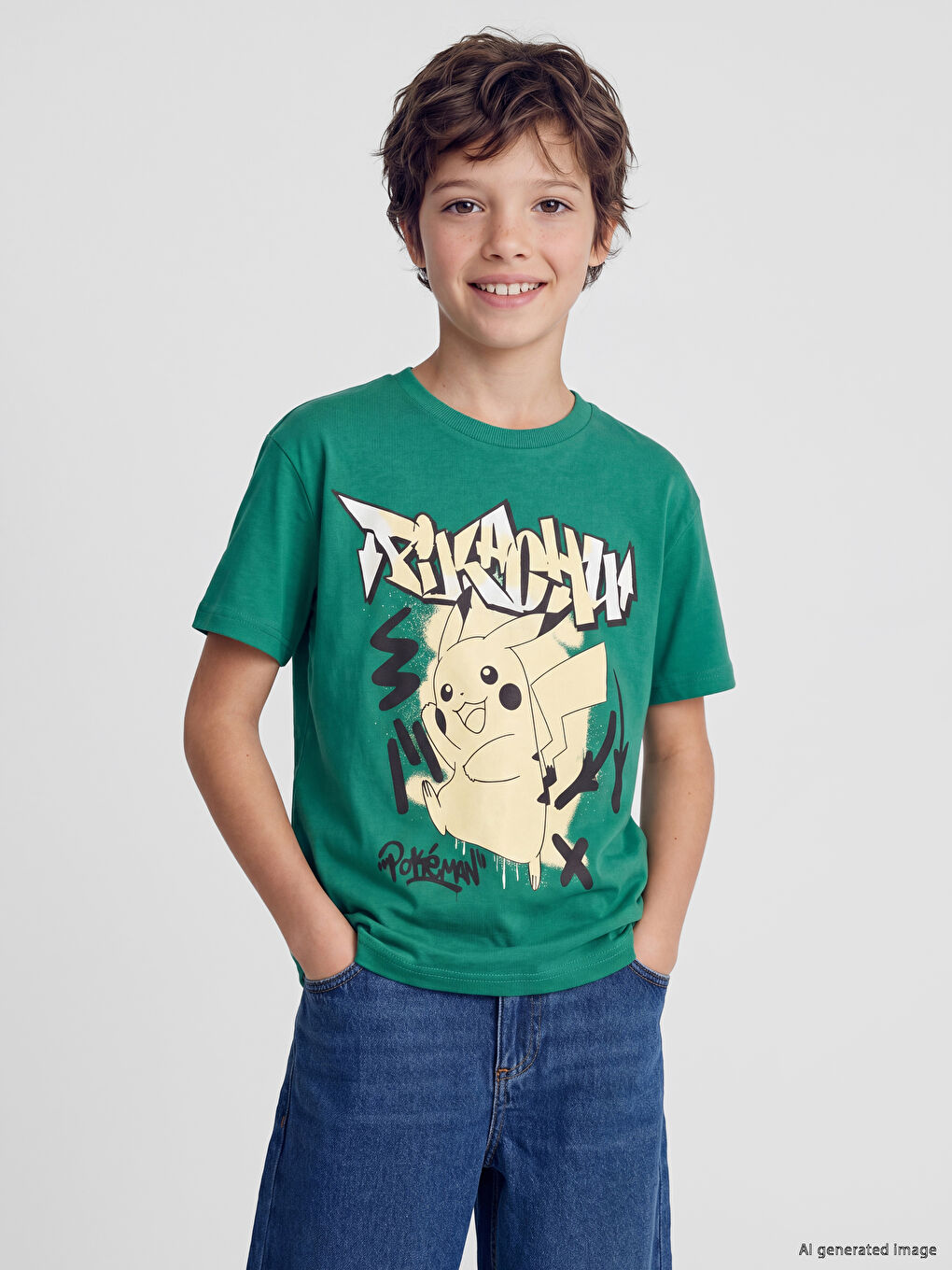 Crew Neck Pikachu Print Boys' T-Shirt