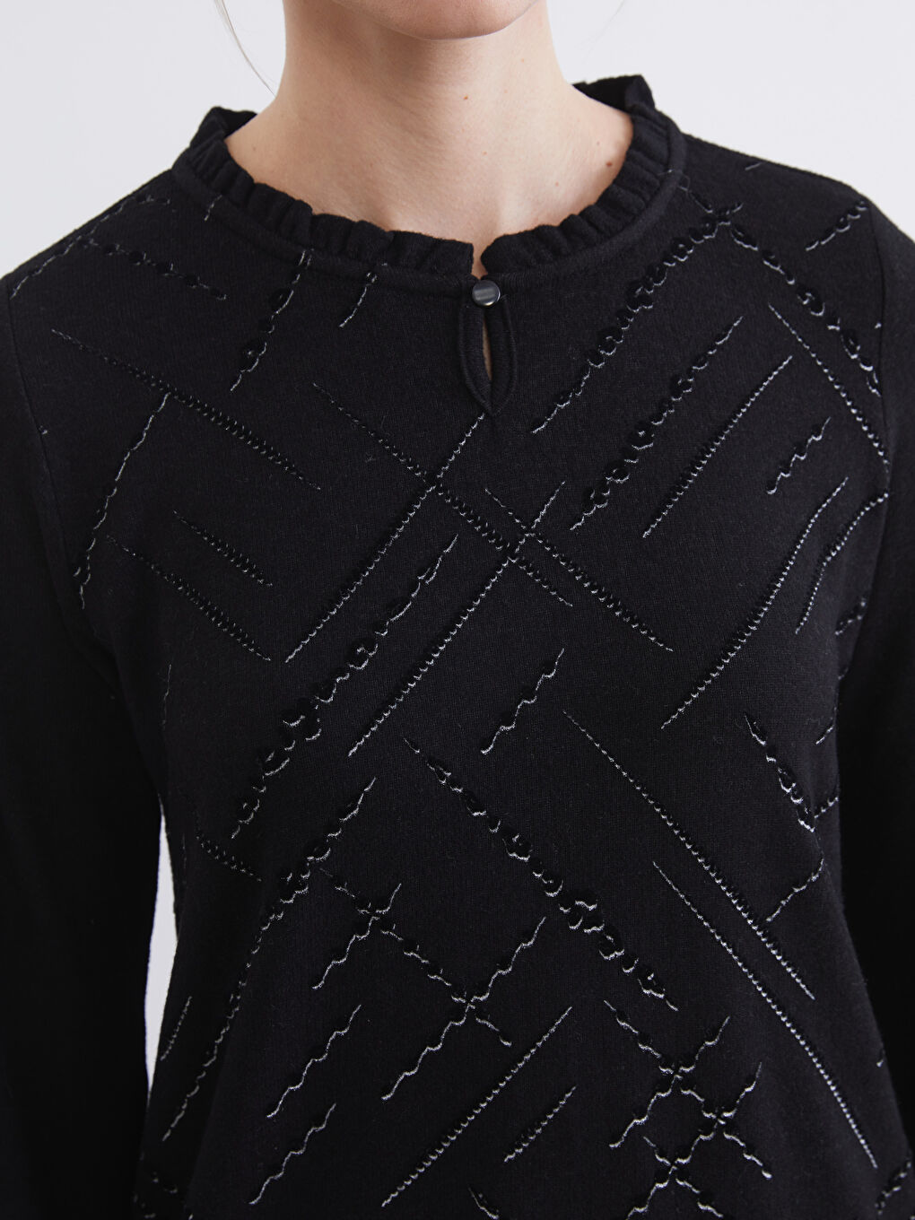 Узорчатая блузка с круглым вырезом-2