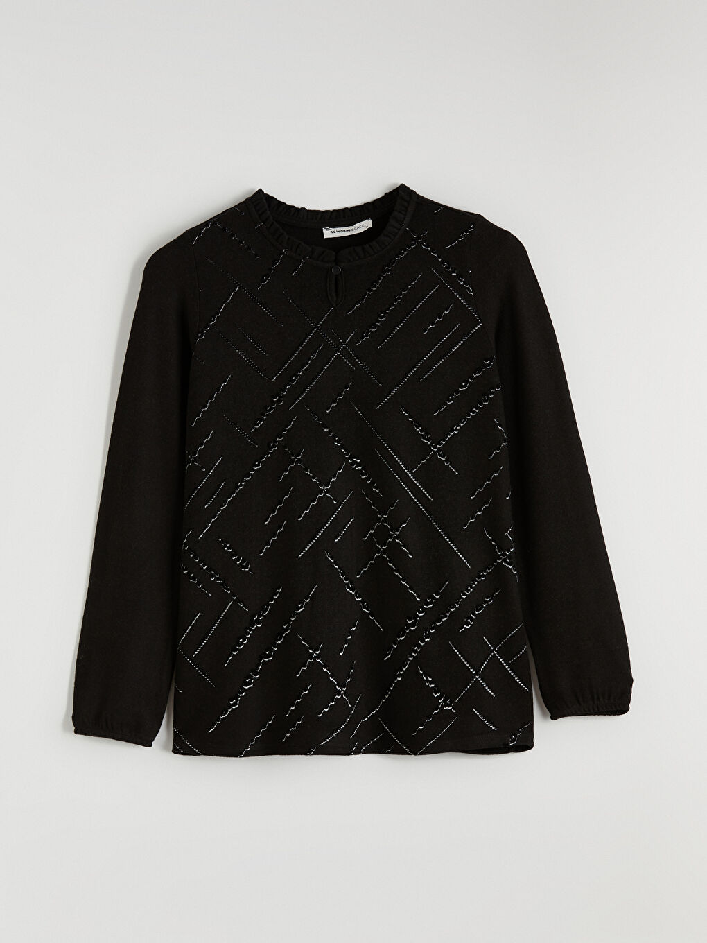 Siyah Bisiklet Yaka Desenli Bluz