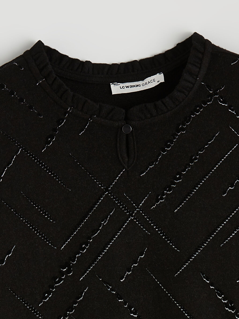 Siyah Bisiklet Yaka Desenli Bluz-1