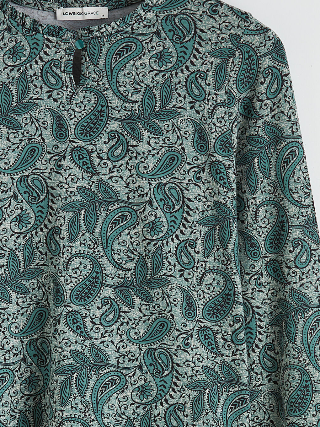 Bej Bisiklet Yaka Desenli Bluz	-4