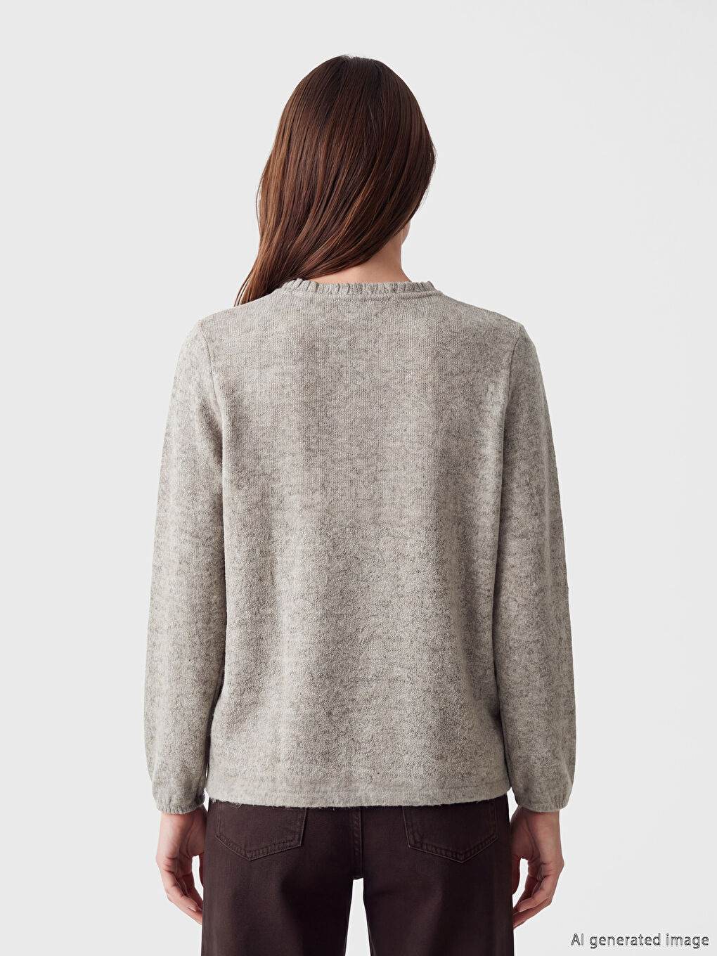 Bej Bisiklet Yaka Desenli Bluz	-3