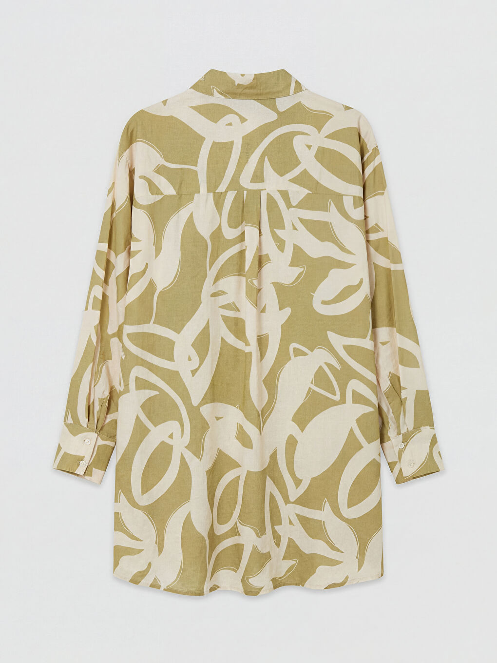 Yeşil Desenli Kadın Gömlek Tunik-5