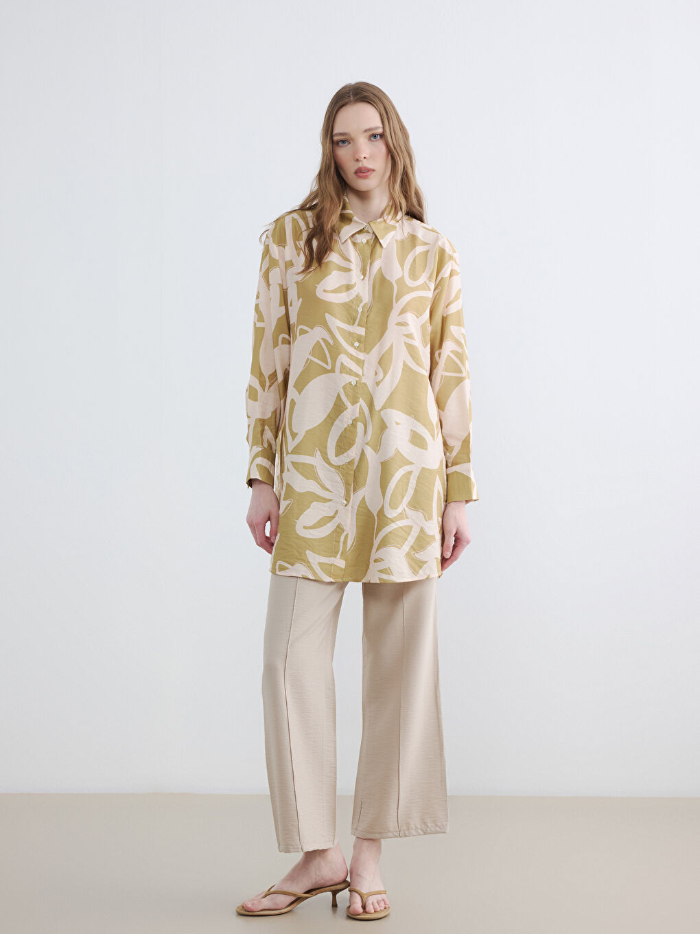 Yeşil Desenli Kadın Gömlek Tunik-1