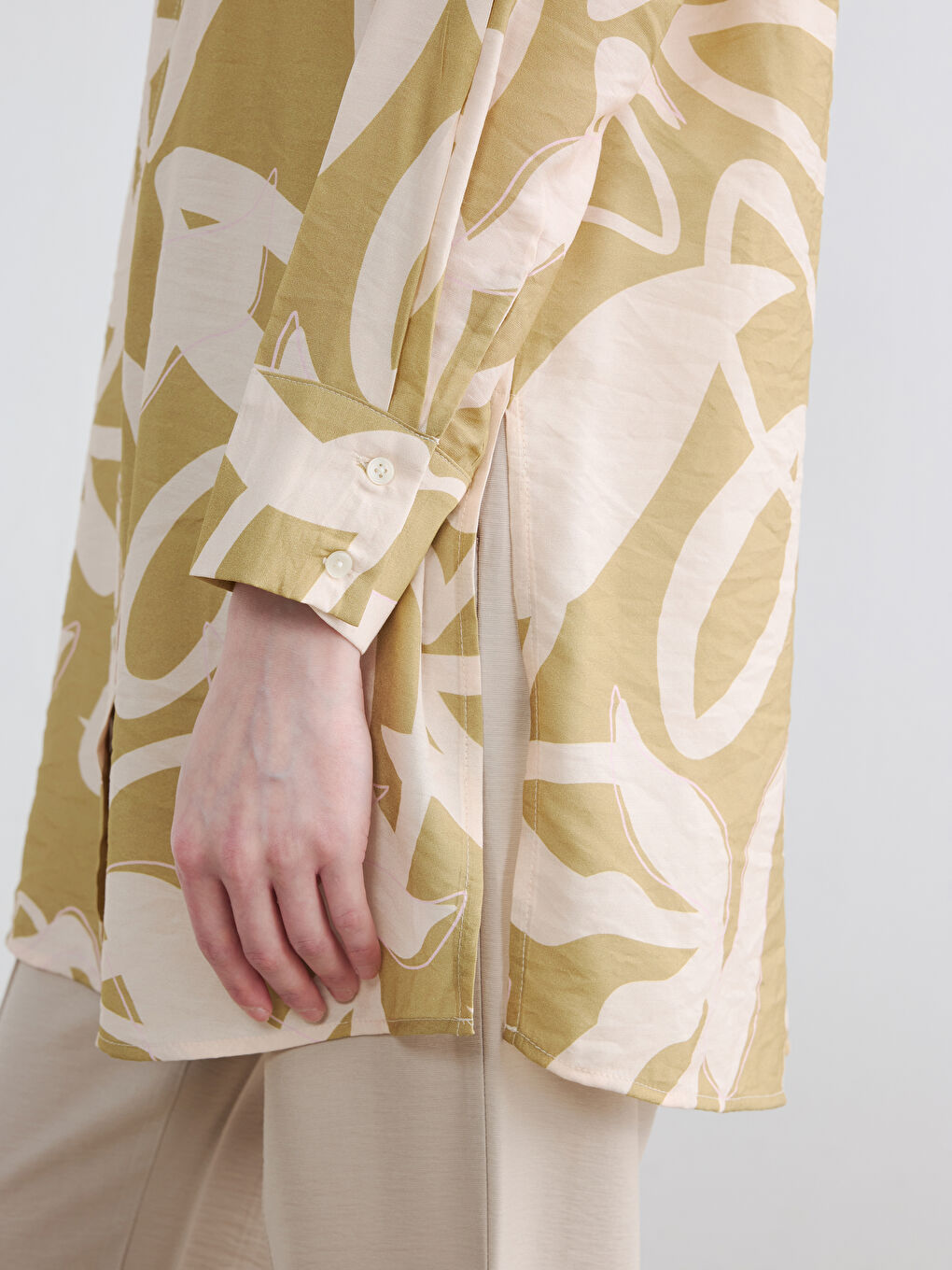 Yeşil Desenli Kadın Gömlek Tunik-2