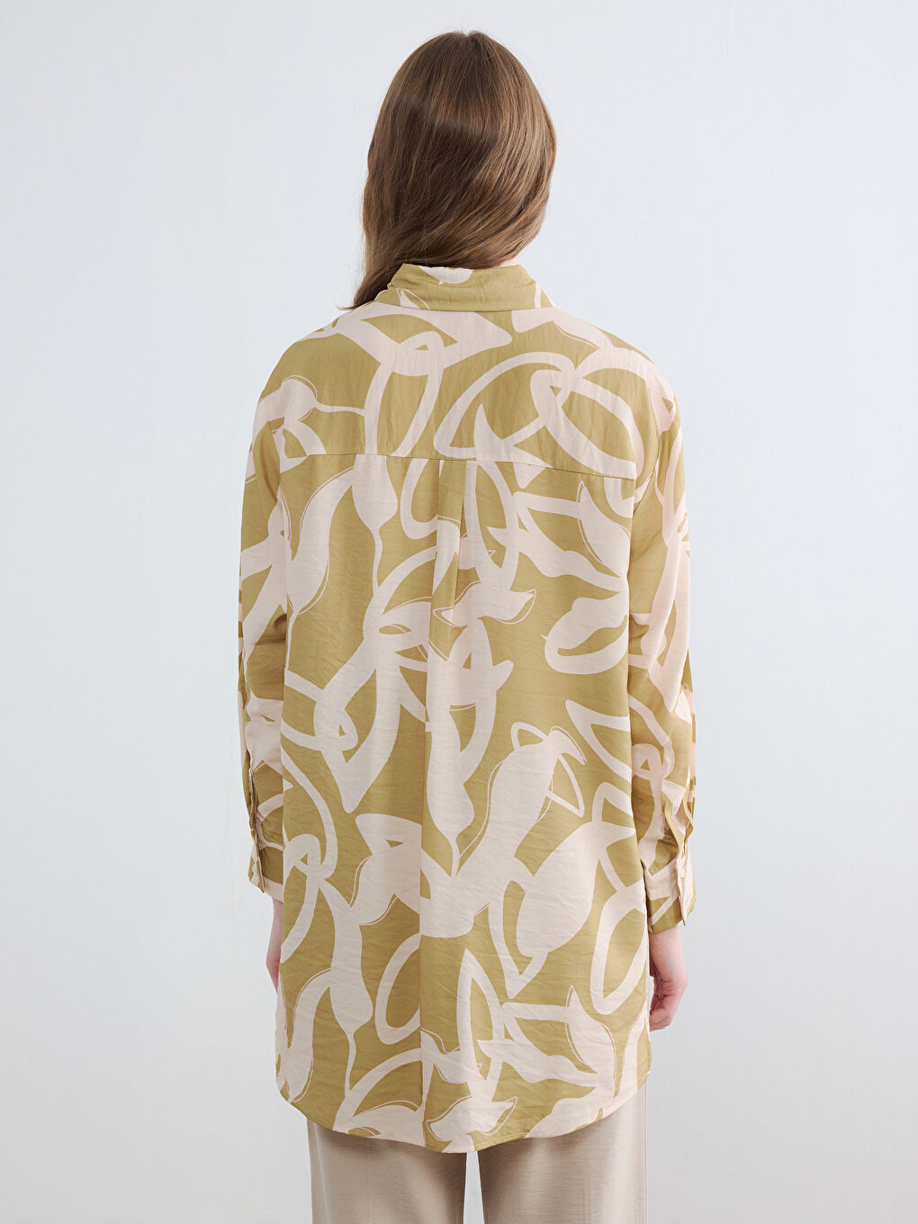 Yeşil Desenli Kadın Gömlek Tunik-3