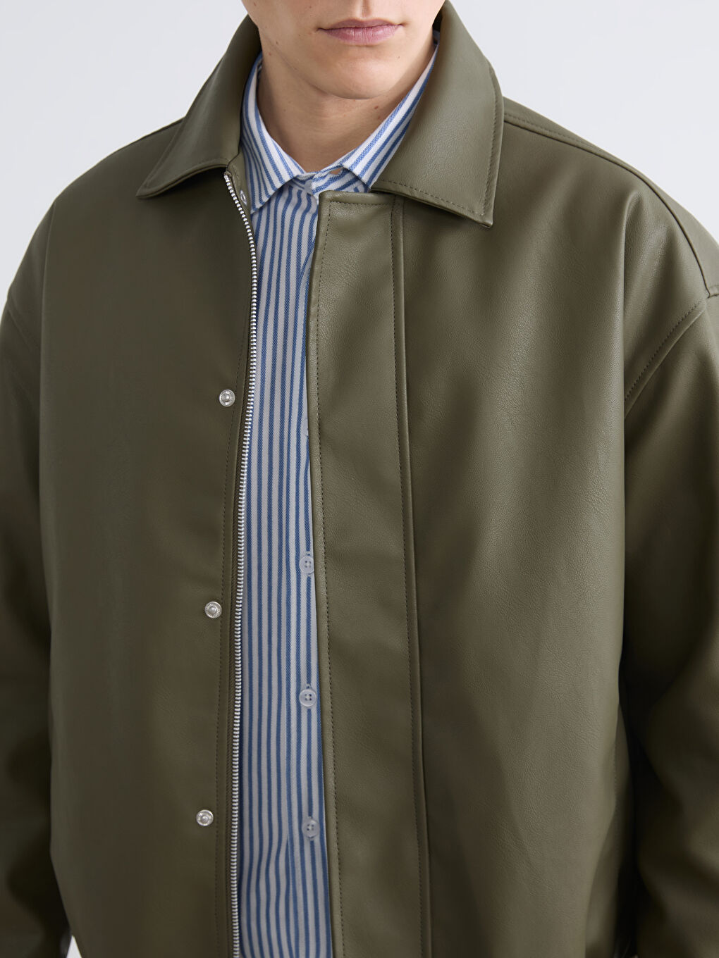 Kahverengi Standart Kalıp Deri Görünümlü Erkek Mont-2