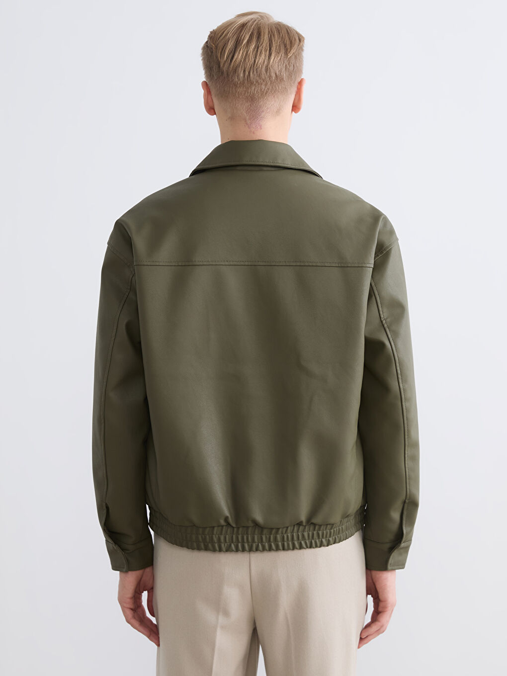 Kahverengi Standart Kalıp Deri Görünümlü Erkek Mont-4