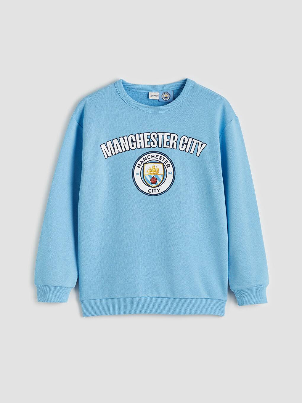 Mavi Bisiklet Yaka Manchester City Baskılı Erkek Çocuk Sweatshirt