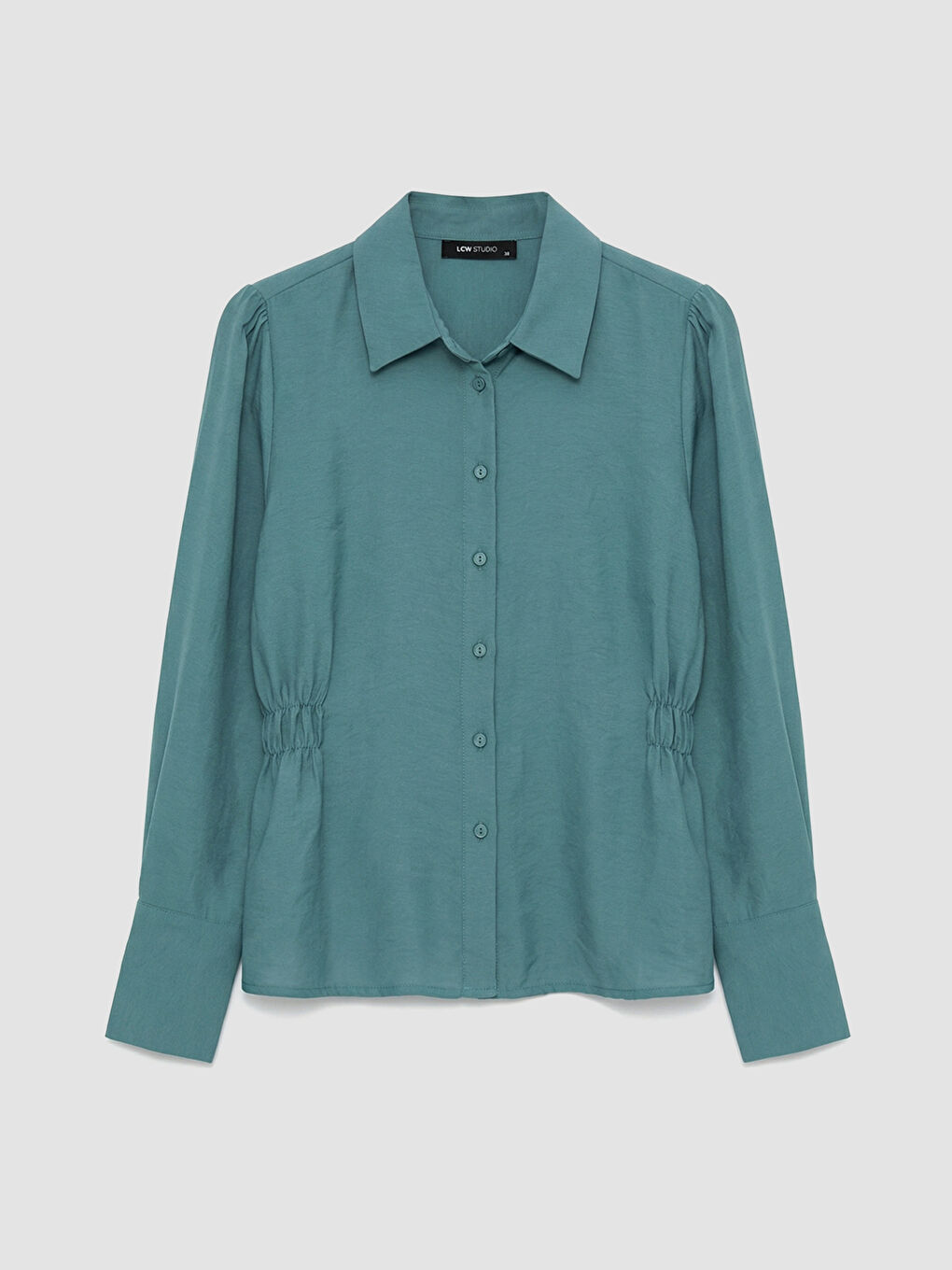 Petrol Beli Büzgülü Kadın Gömlek-4