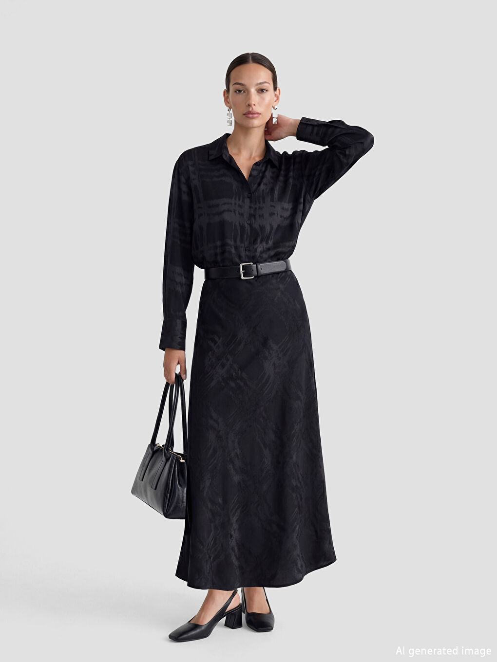 Siyah Beli Lastikli Desenli Saten Etek-1