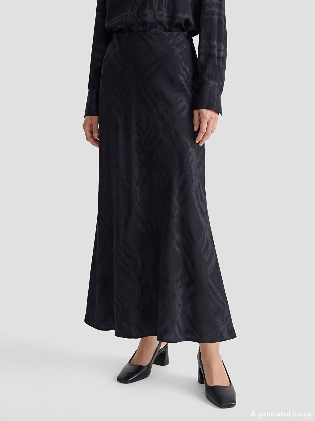 Siyah Beli Lastikli Desenli Saten Etek-3